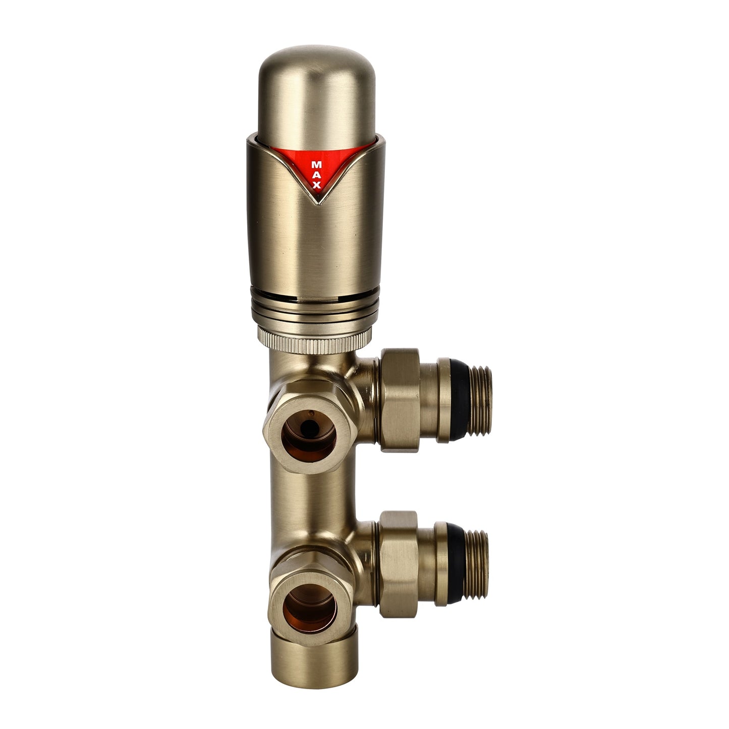 Fairford Brushed Brass 15mm Twin TRV Radiator Valves
