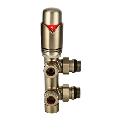 Fairford Brushed Brass 15mm Twin TRV Radiator Valves