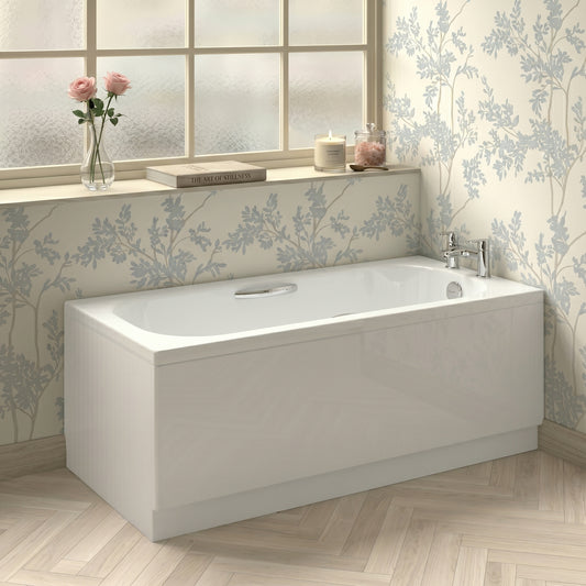 1600 x 700mm Steel Bath Twin Grips, 2TH, Anti Slip