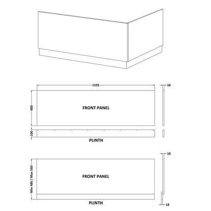 Fairford MDF White Straight Side Panel with Plinth, 1600mm