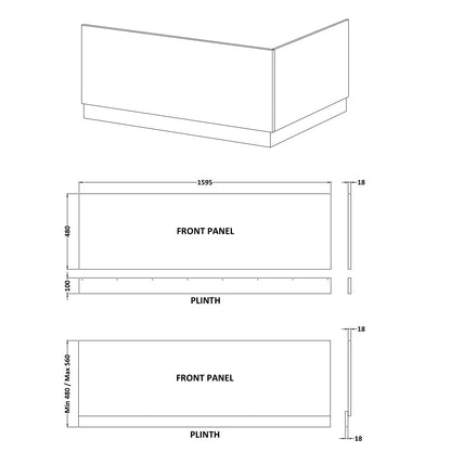 Rivato Milano 1600 x 700mm Bath with Rectangular Screen with Fixed Panel