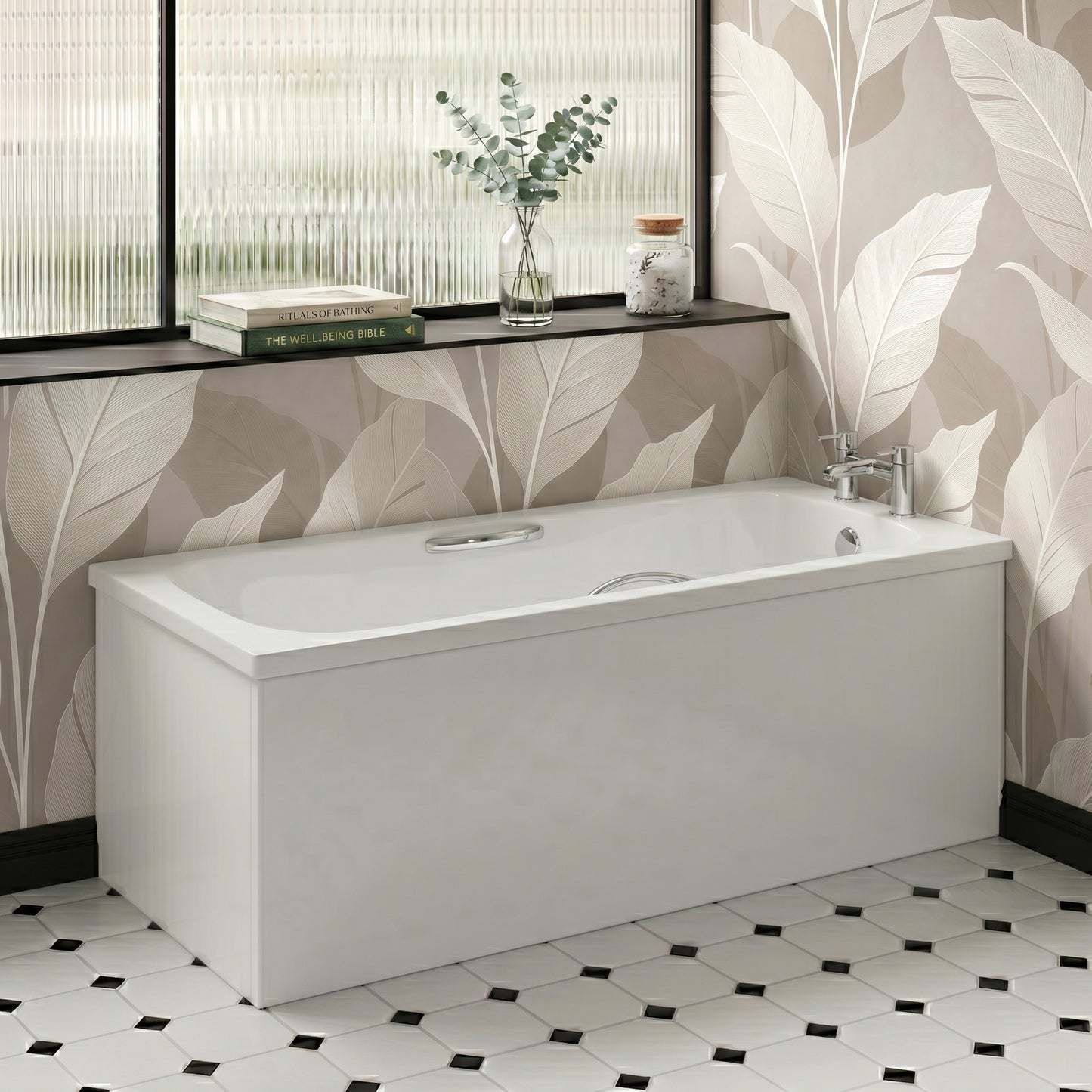 1700 x 700mm Steel Bath Twin Grips, 2TH, Anti Slip