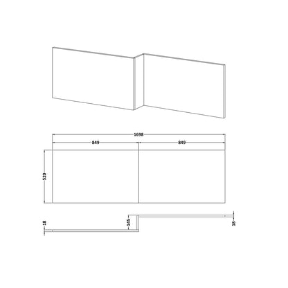 Fairford MDF White L Shape Side Panel, 1700mm