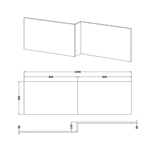 Fairford Gloss Grey 1700mm L Shaped Bath Panel