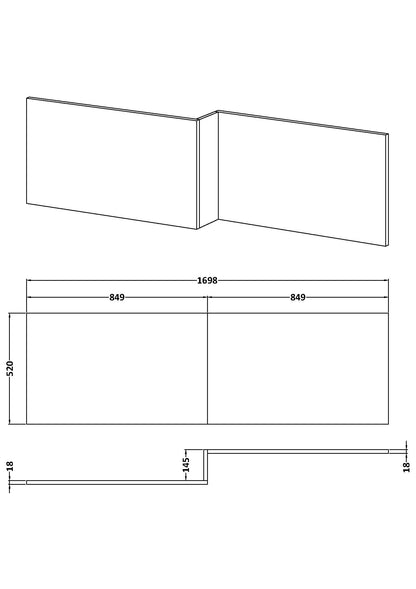 Fairford MDF Grey Avola L Shape Side Panel, 1700mm
