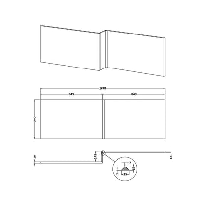 Fairford Soft Black 1700mm L Shaped Bath Front Panel