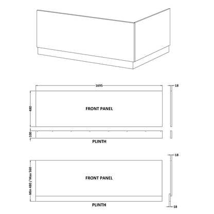 Fairford Light Gloss Grey 1700mm Bath Panel with Plinth