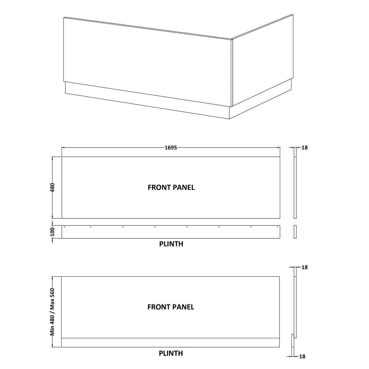 Fairford Grey Avola 1700mm Bath Panel with Plinth