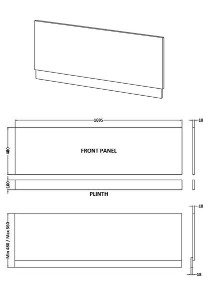 Fairford MDF Grey Gloss Side Panel, 1700mm