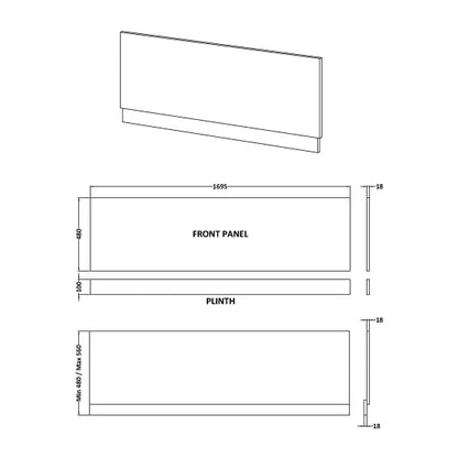 Fairford Midnight Blue 1700mm Bath Front Panel with Plinth