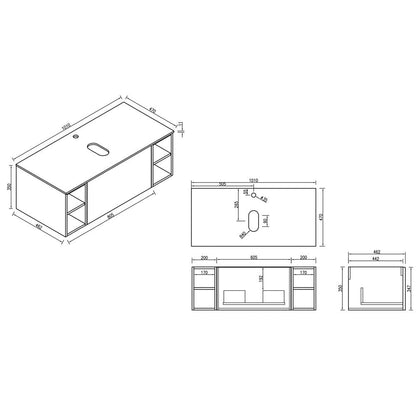 Fairford Sophia Smoked Sage 1000mm Wall Hung Vanity Unit with Double Storage and Worktop