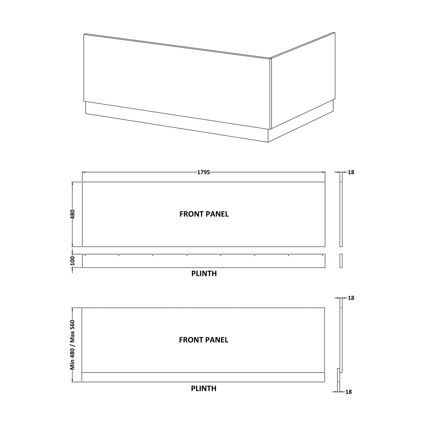 Fairford MDF White Straight Side Panel with Plinth, 1800mm