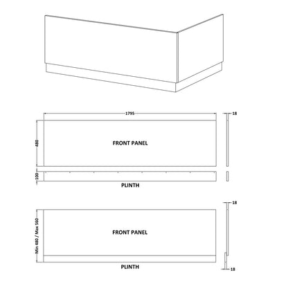 Fairford Driftwood 1800mm Bath Panel with Plinth