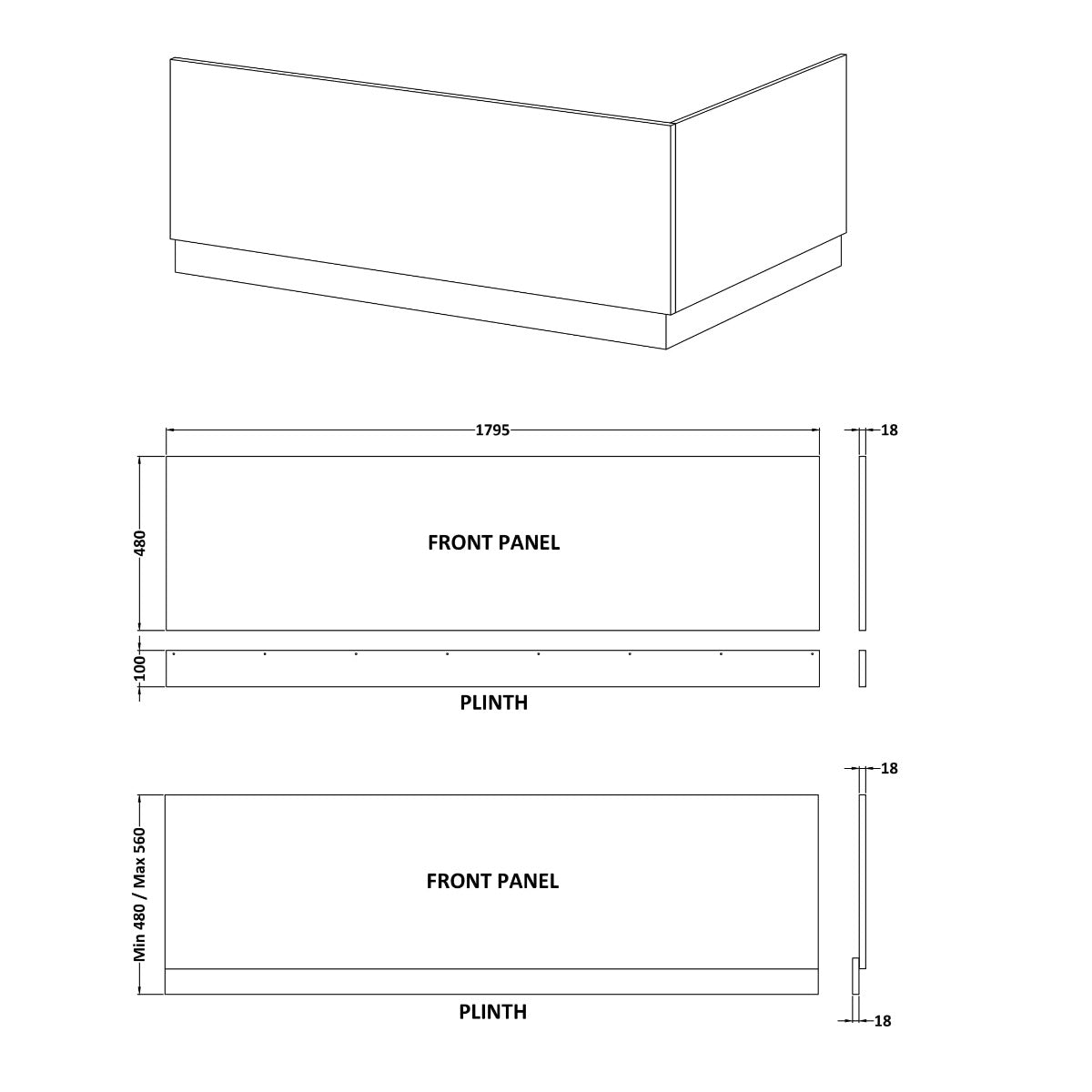 Fairford Grey Avola 1800mm Bath Panel with Plinth