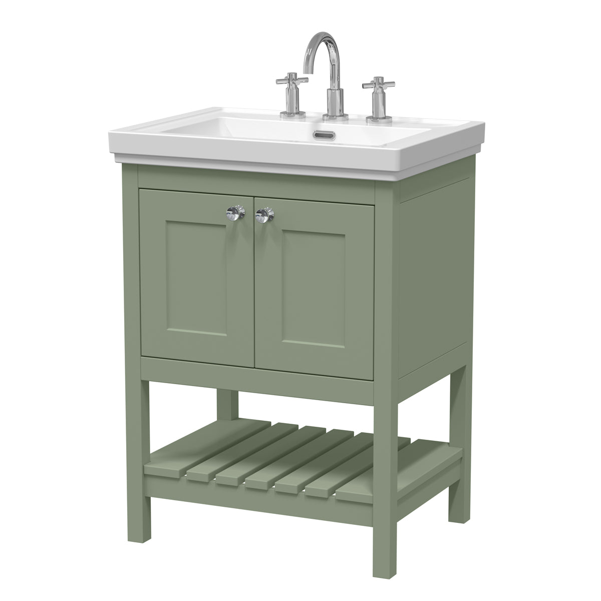 Fairford Juliette 600mm Fern Green 3 Tap Hole Floorstanding Vanity Unit
