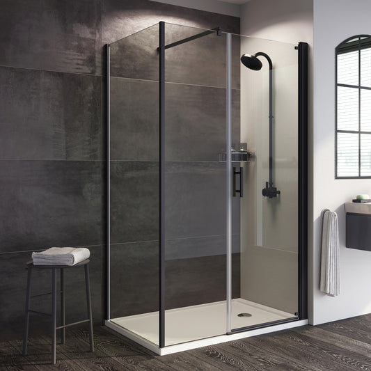 Fairford Pro 8 Black 800 x 760mm Frameless 8mm Rectangular Pivot Door Enclosure with Side Panel