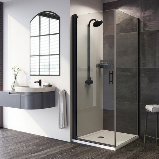 Fairford Pro 8 Black 760 x 760mm Frameless 8mm Square Pivot Door Enclosure with Side Panel