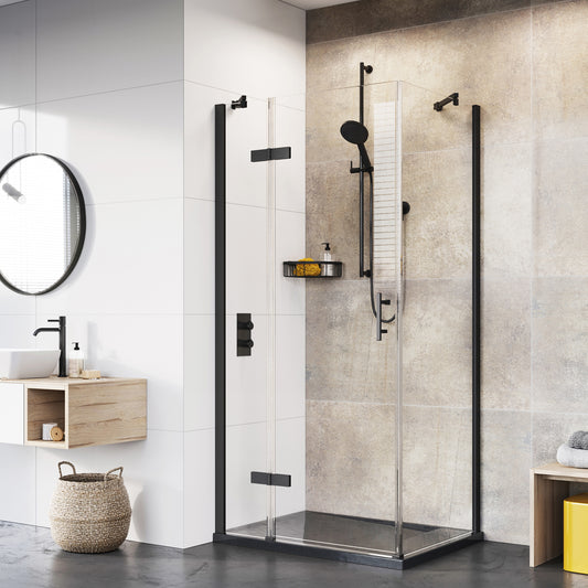 Fairford Pro 8 Black 1000 x 900mm Frameless 8mm Hinged Shower Door Enclosure with Side Panel
