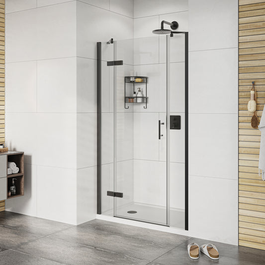 Fairford Pro 8 Black 1600 x 900mm Frameless 8mm Hinged Door Enclosure with 2 Inline Panels