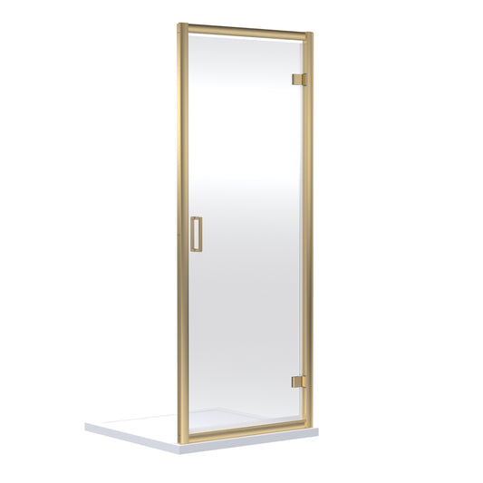 Fairford 6mm 760mm Brushed Brass Hinged Shower Door