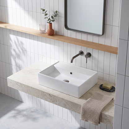 500mm 0TH Wall Hung Basin (can be drilled for 1TH) — White Tile & Light Wood lifestyle