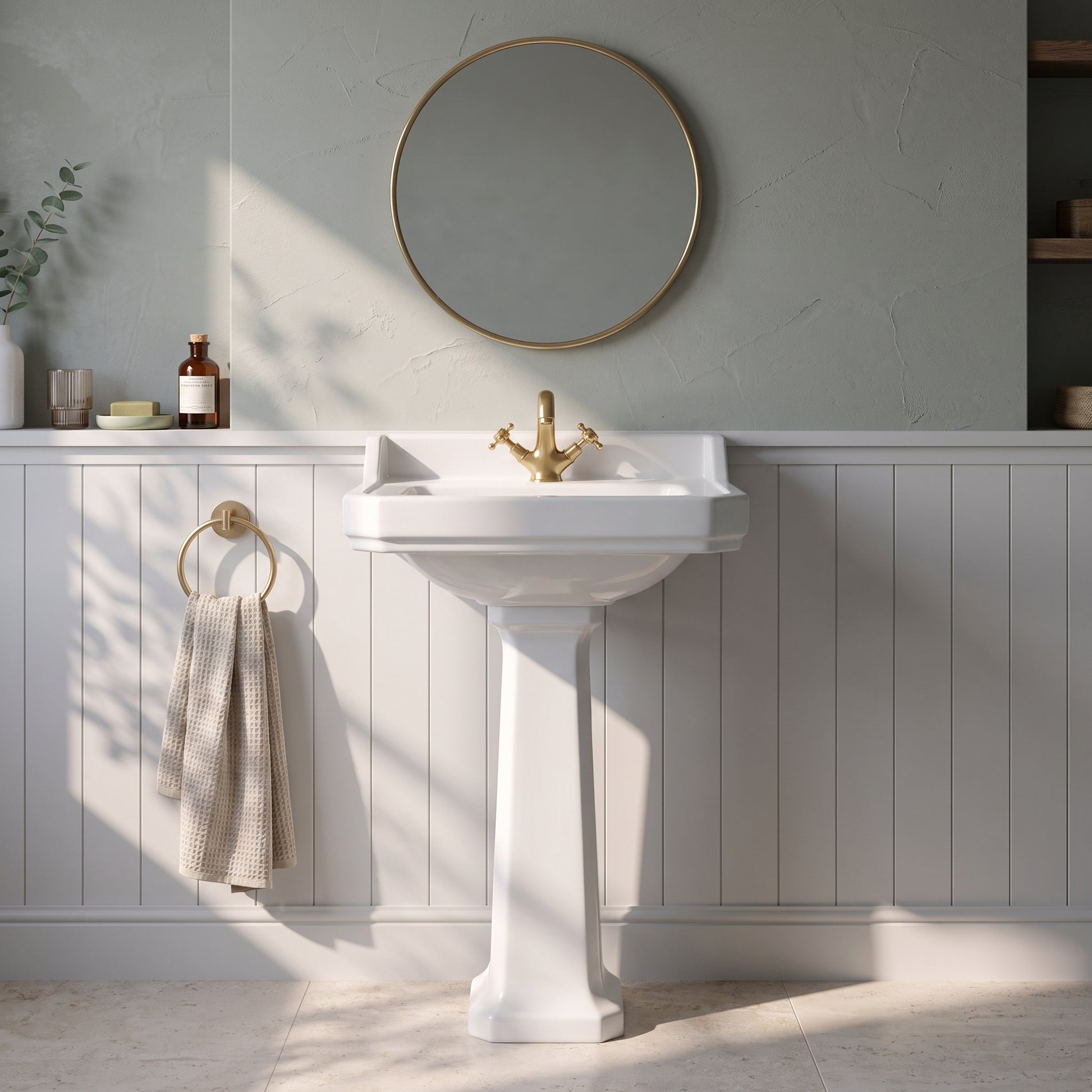 Fairford Hexam 560mm 1TH Basin and Full Pedestal