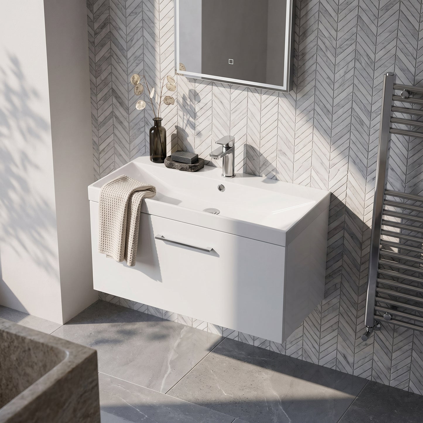 Fairford Aspri 800mm Gloss White 1-Drawer Wall Hung Vanity