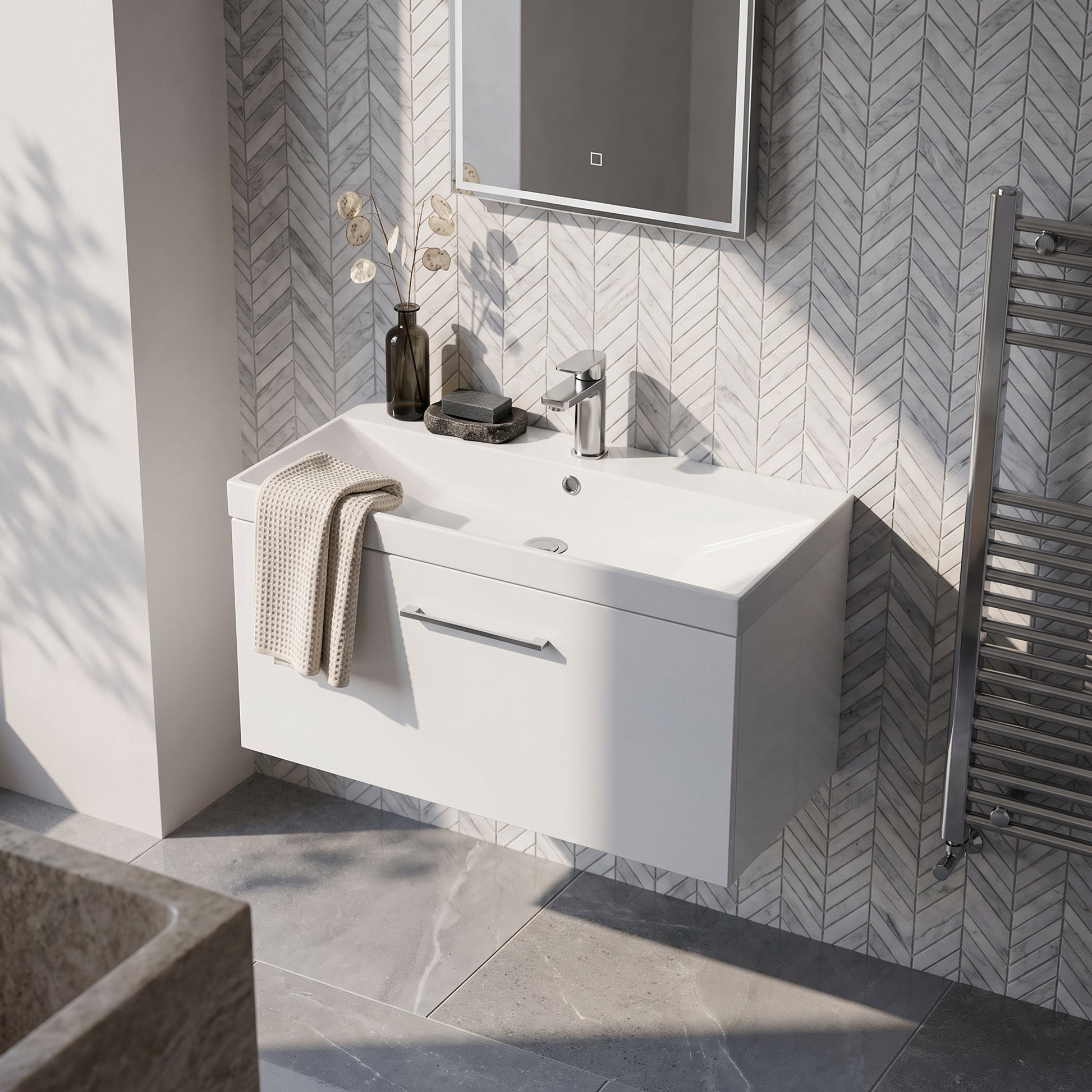 Fairford Aspri 800mm Gloss White 1-Drawer Wall Hung Vanity