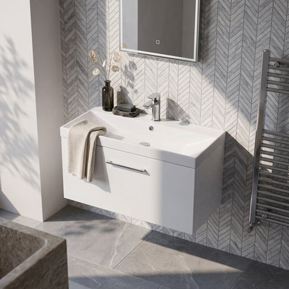 Fairford Aspri 800mm Gloss White 1-Drawer Wall Hung Vanity