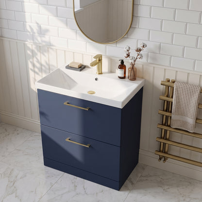 Fairford Aspri 800mm Midnight Blue 2-Drawer Floorstanding Vanity Unit