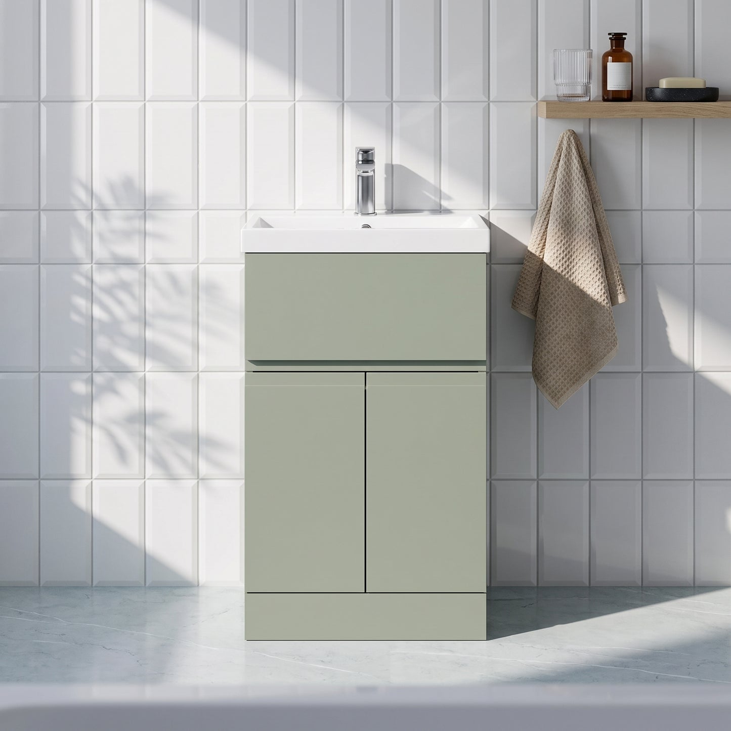 Fairford Finesse 500mm Satin Green Floorstanding 2-Door/Drawer Vanity