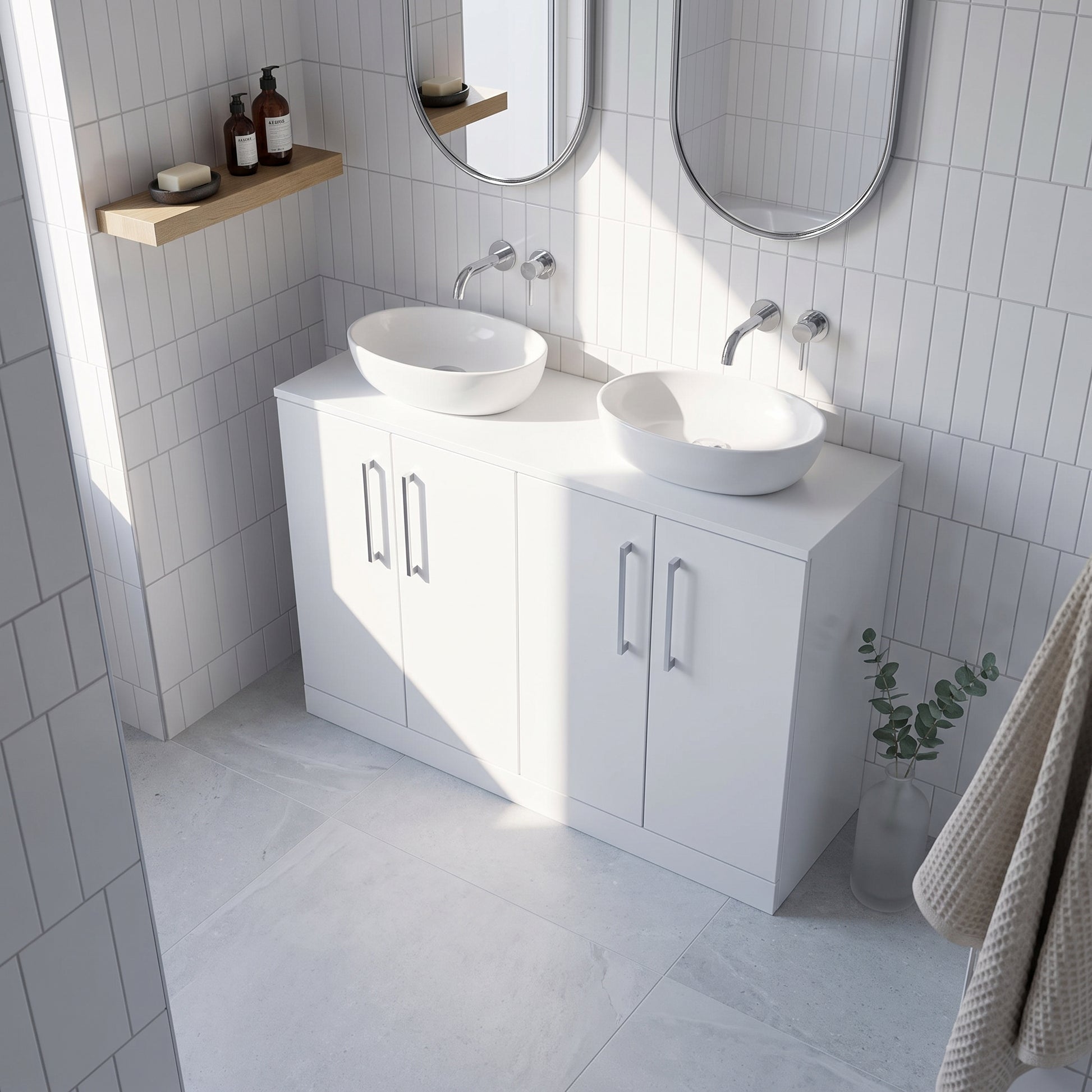 Fairford Aspri Gloss White 1200mm 4 Door Floorstanding Vanity Unit with Worktop