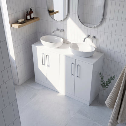 Fairford Aspri Gloss White 1200mm 4 Door Floorstanding Vanity Unit with Worktop