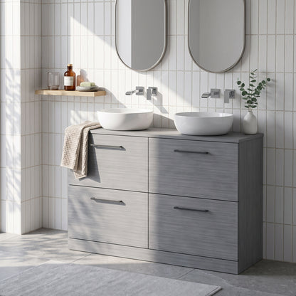 Fairford Aspri Grey Woodgrain 1200mm 4 Drawer Floorstanding Vanity Unit with Worktop