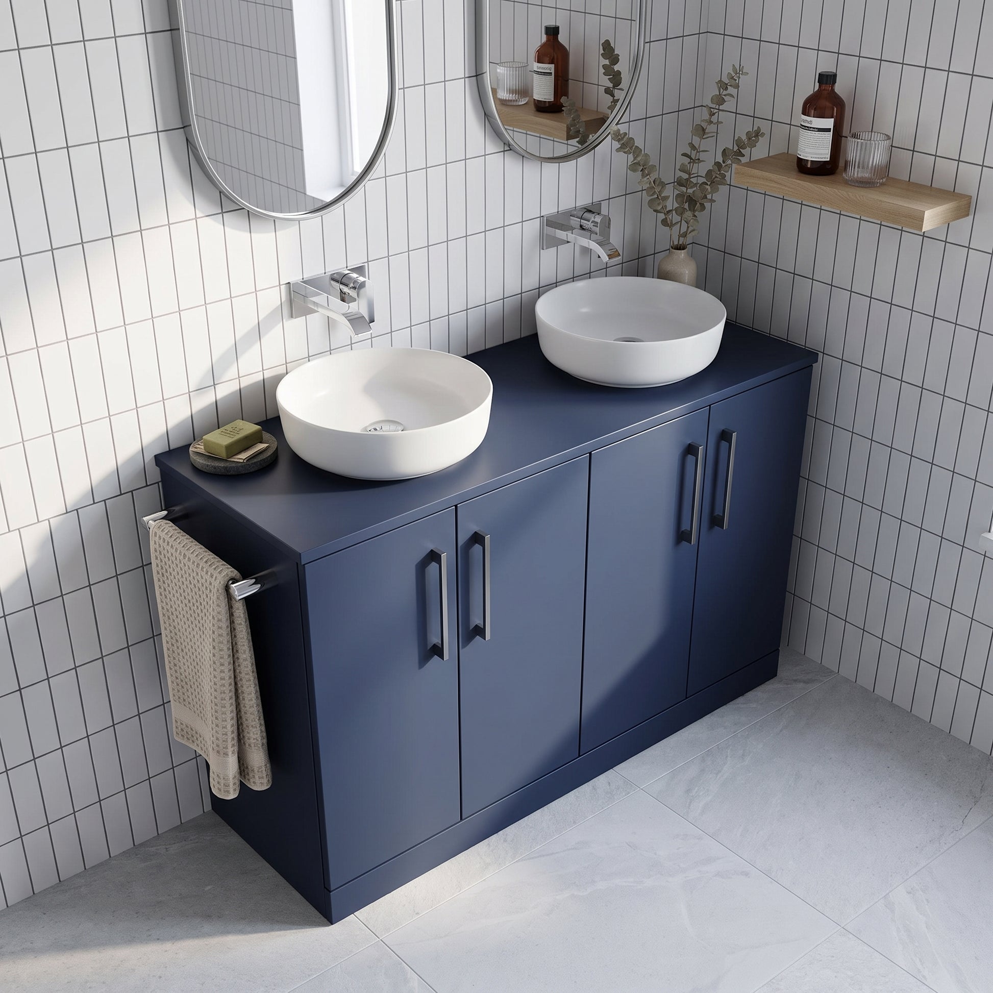 Fairford Aspri Midnight Blue 1200mm 4 Door Floorstanding Vanity Unit with Worktop