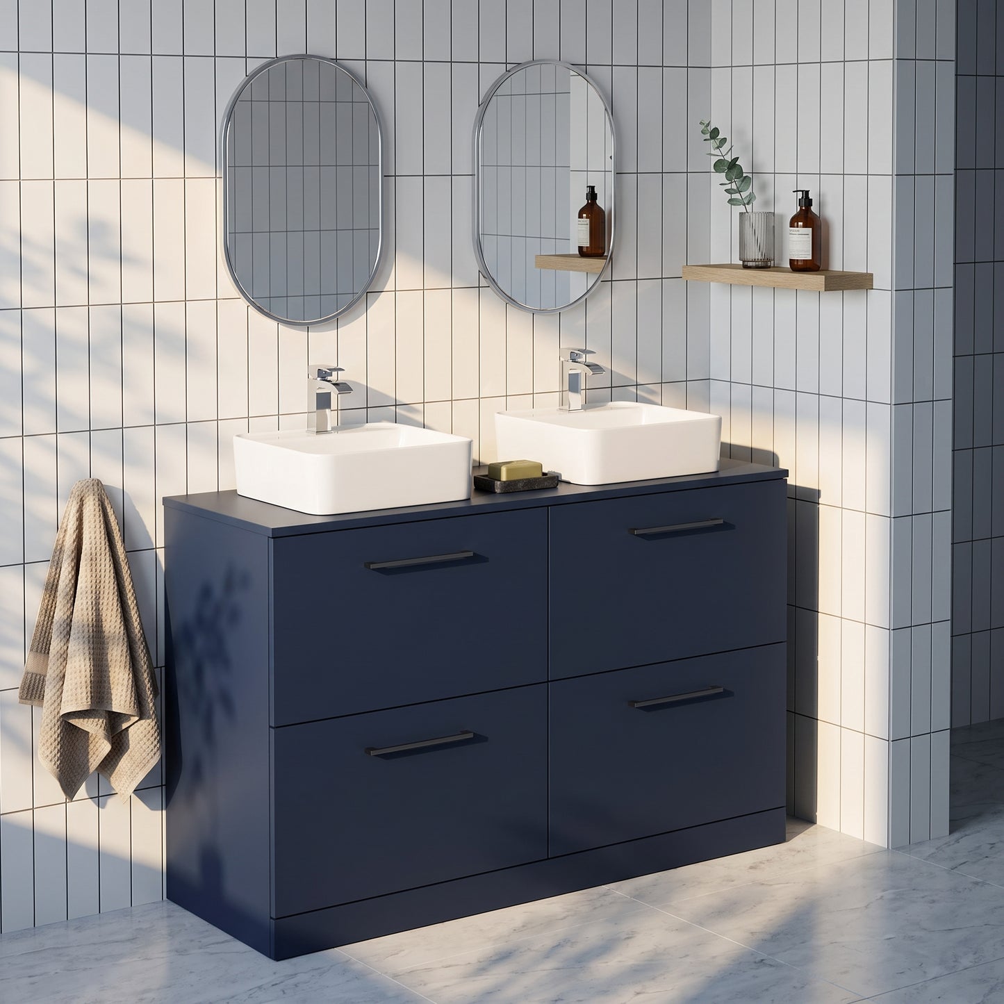 Fairford Aspri Midnight Blue 1200mm 4 Drawer Floorstanding Vanity Unit with Worktop