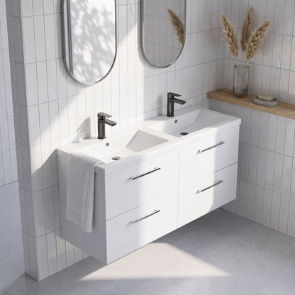 Fairford Aspri Gloss White 1200mm Floorstanding Double Vanity Unit with 4 Drawers and Basin