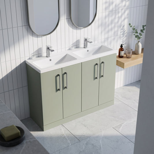 Fairford Aspri Satin Green 1200mm Floorstanding Double Vanity Unit with Doors and Basin