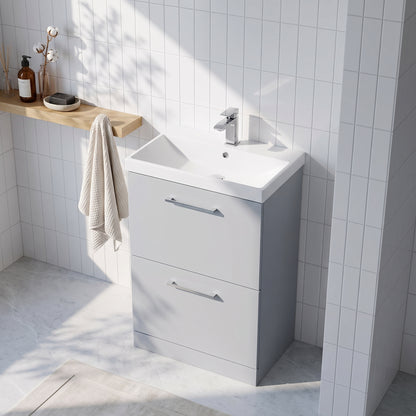 Fairford Aspri Satin Grey 600mm 2 Drawer Floorstanding Vanity Unit