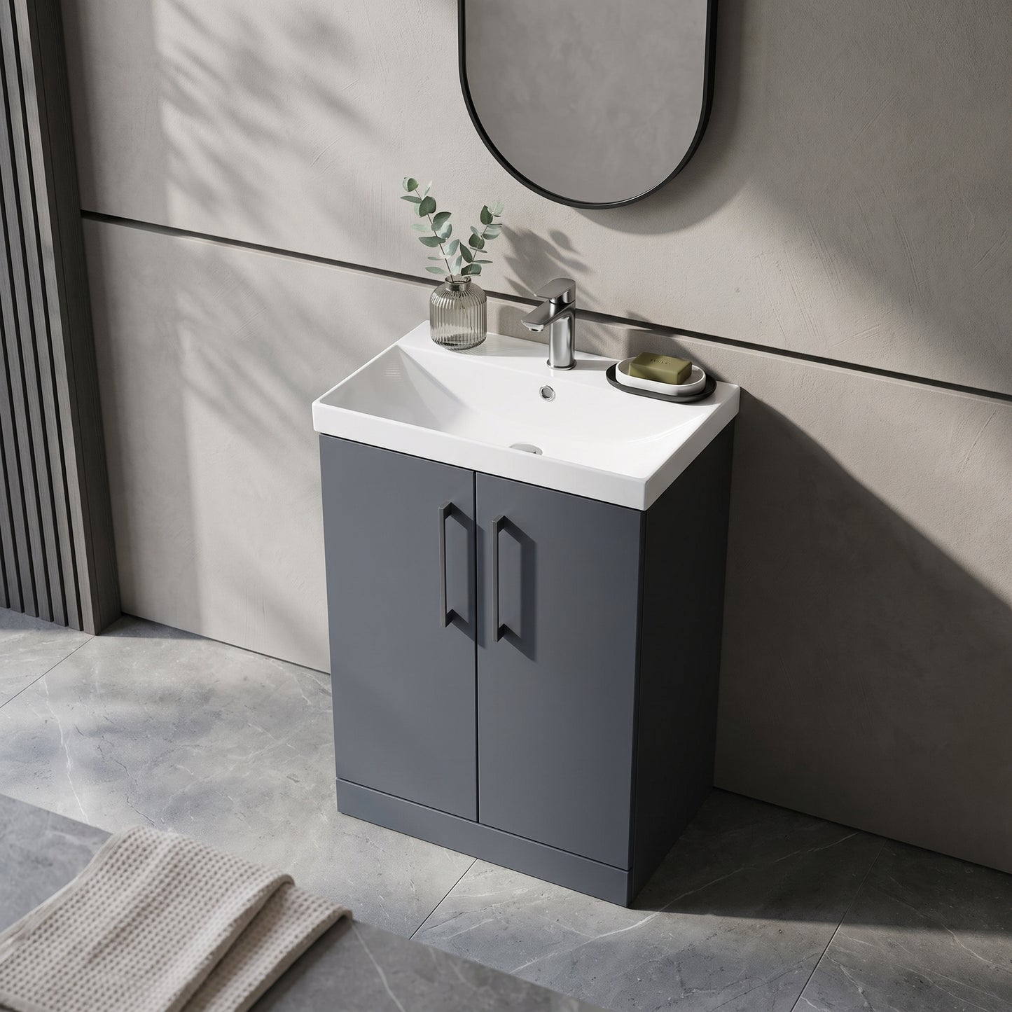 Fairford Aspri Soft Black 600mm 2 Door Floorstanding Vanity Unit