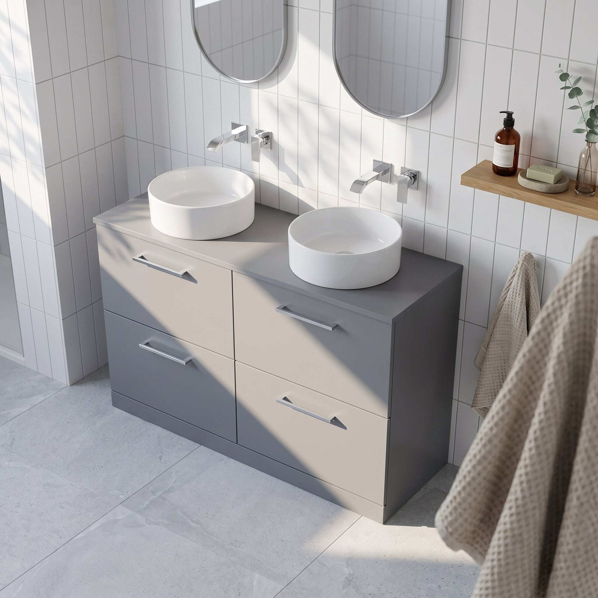 Fairford Aspri Satin Grey 1200mm 4 Drawer Floorstanding Vanity Unit with Worktop