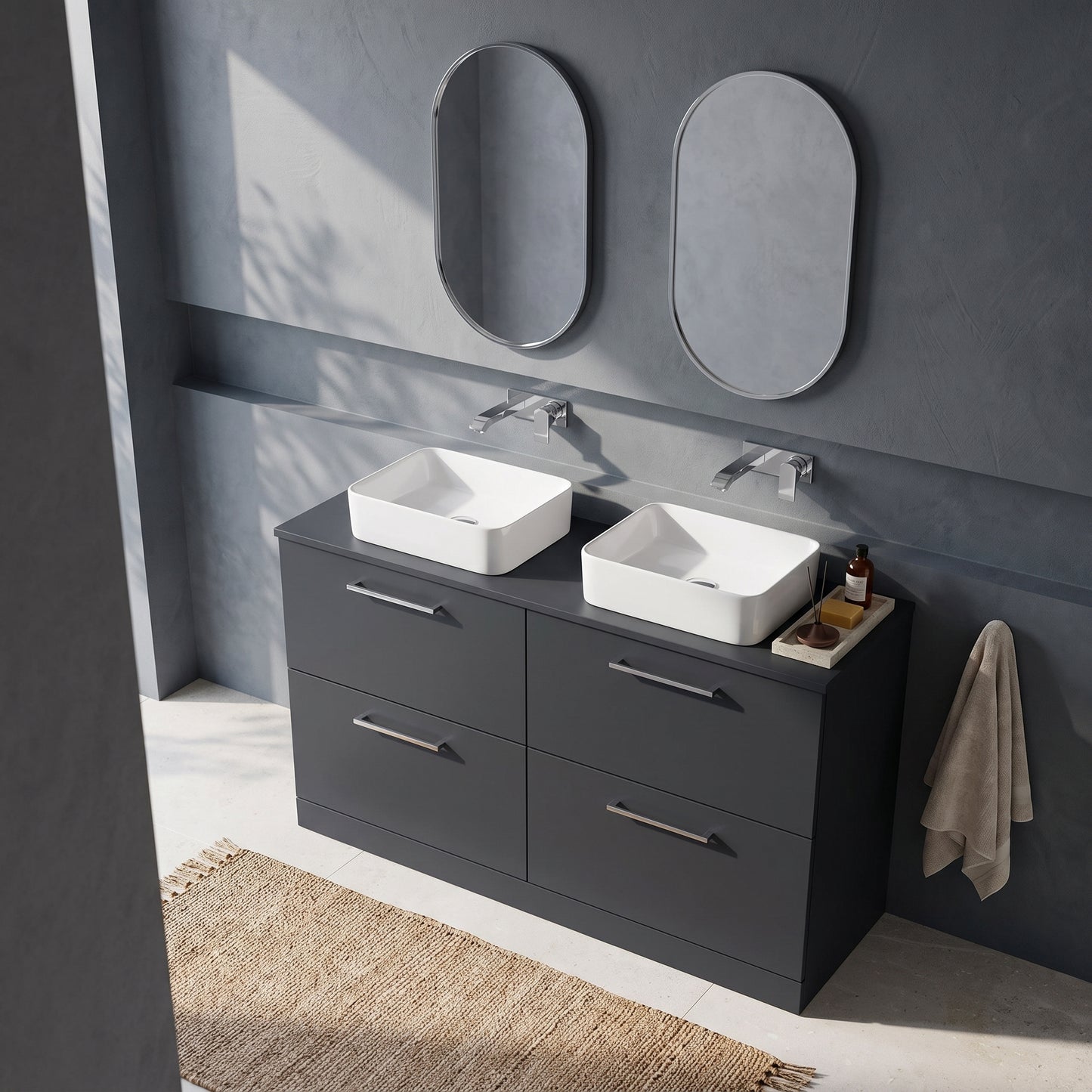 Fairford Aspri Soft Black 1200mm 4 Drawer Floorstanding Vanity Unit with Worktop