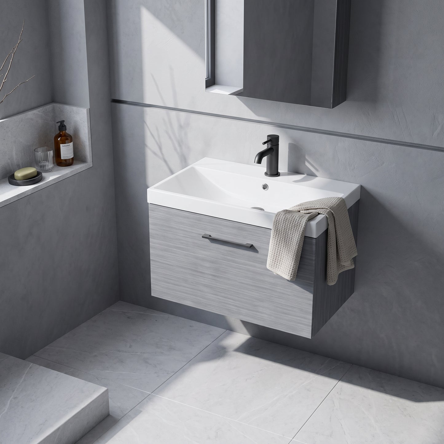 Fairford Aspri 800mm Anthracite 1-Drawer Wall Hung Vanity Unit