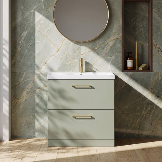 Fairford Aspri 800mm Satin Green 2-Drawer Floorstanding Vanity Unit