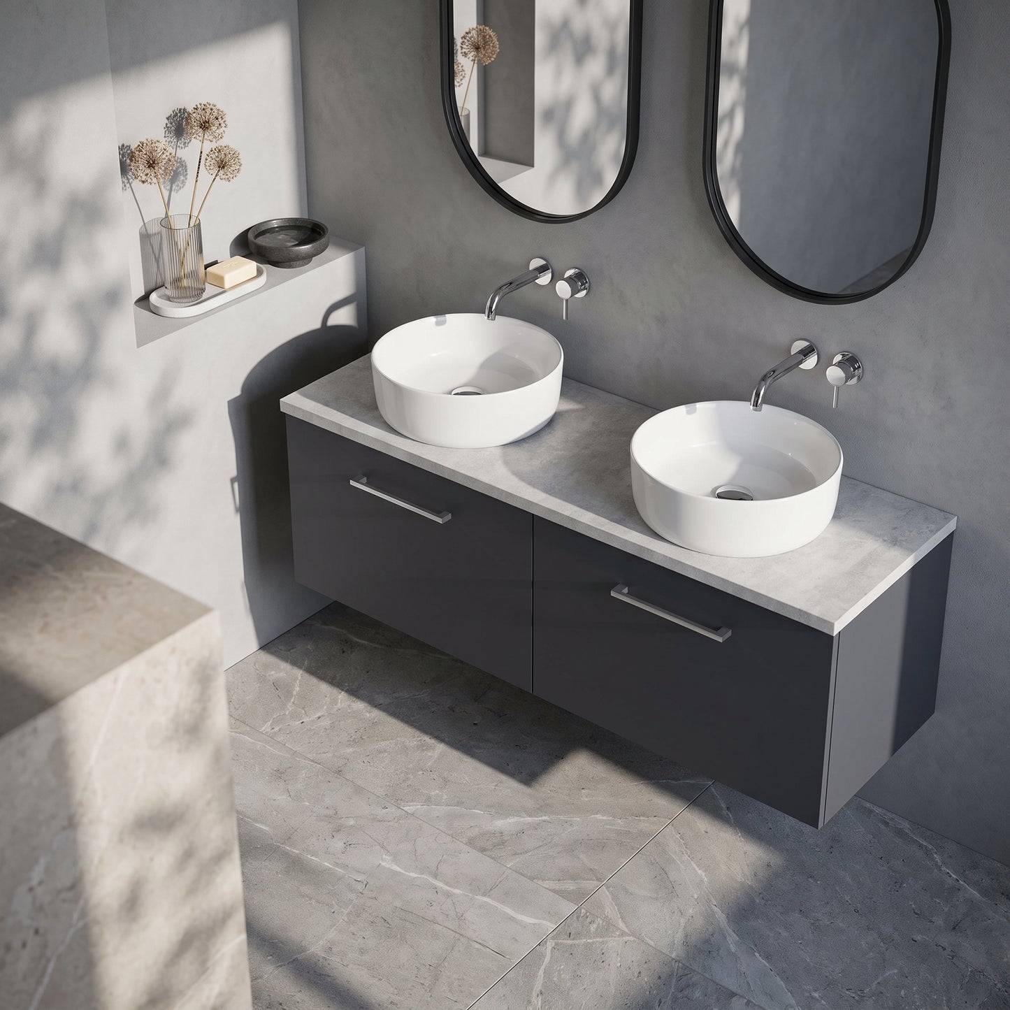 Fairford Aspri Soft Black 1200mm 4 Door Floorstanding Vanity Unit with Worktop