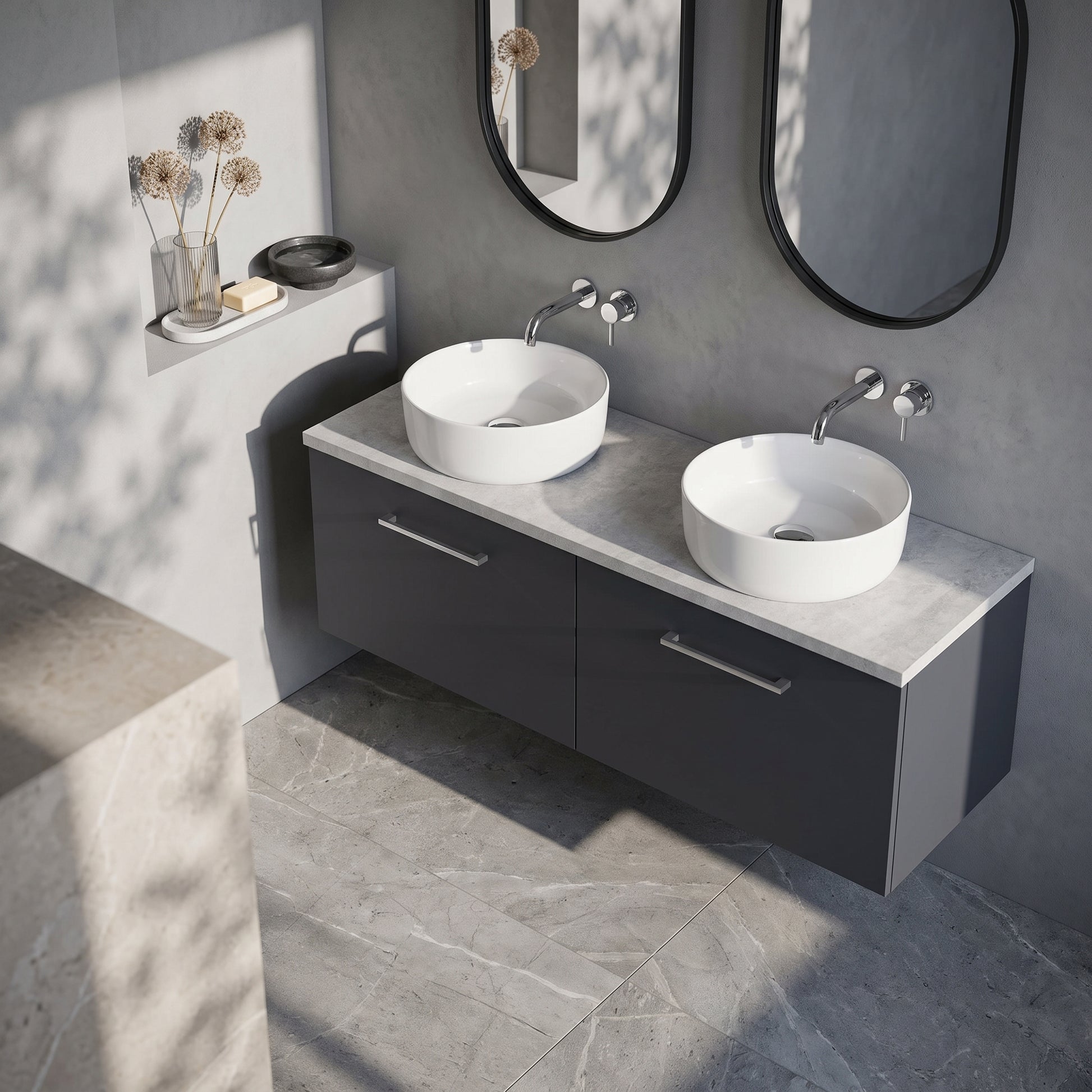 Fairford Aspri Soft Black 1200mm 4 Door Floorstanding Vanity Unit with Worktop