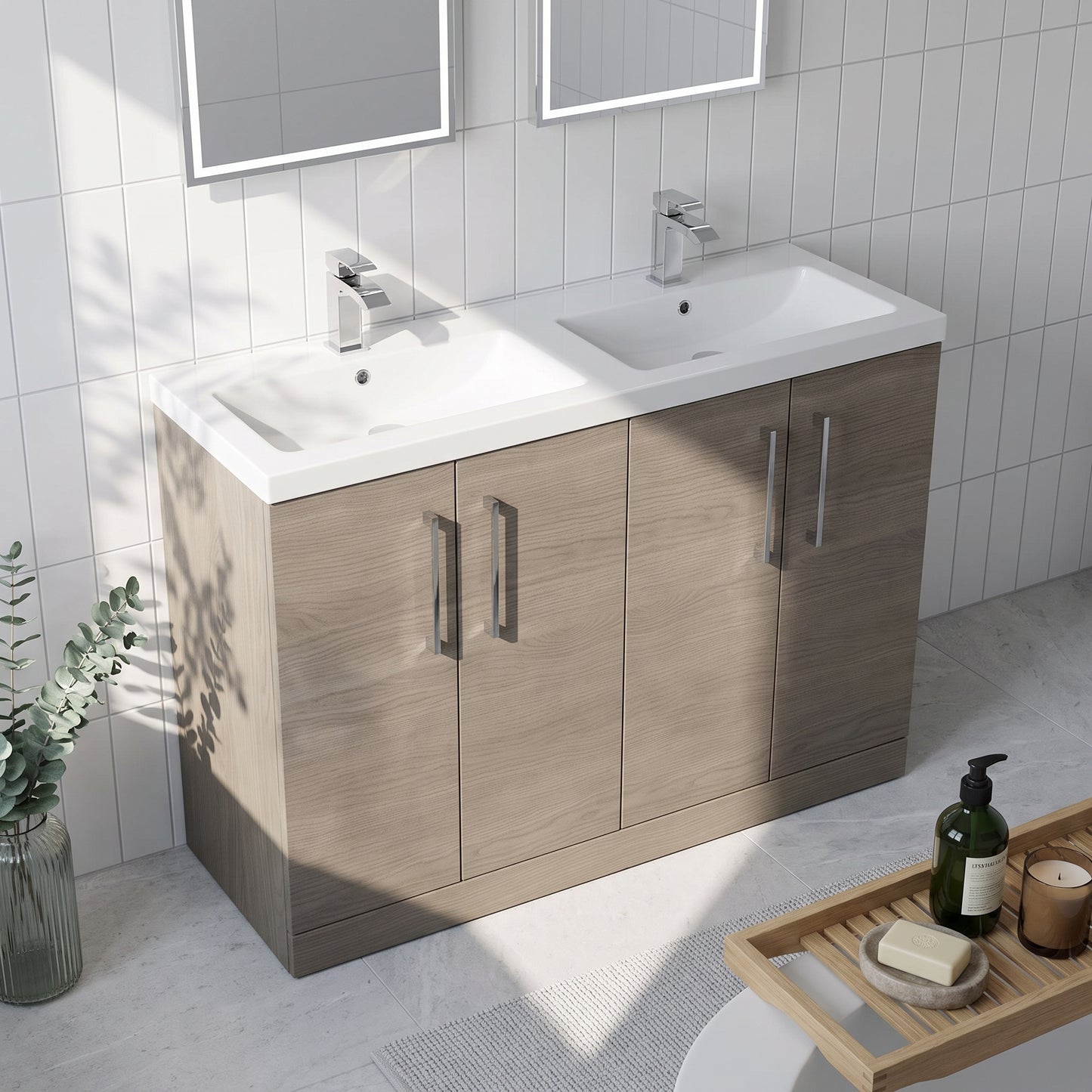 Fairford Aspri Solace Oak 1200mm Floorstanding Double Vanity Unit with Doors and Basin