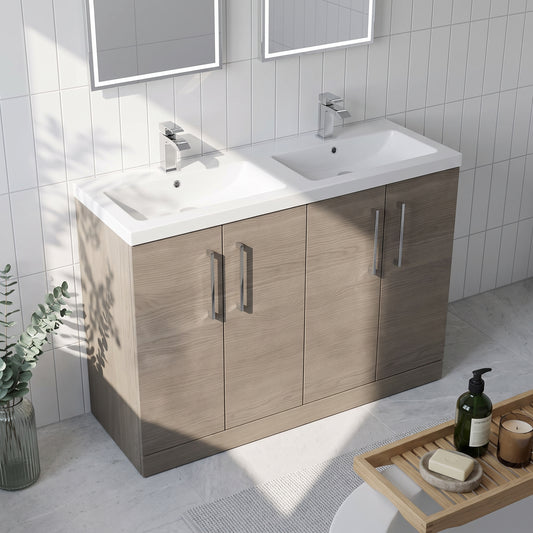 Fairford Aspri Solace Oak 1200mm Floorstanding Double Vanity Unit with Doors and Basin