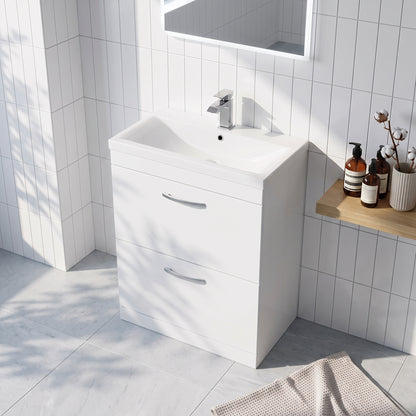 Fairford Carnation 800mm Gloss White Floor Standing 2 Drawer Vanity Unit, with Basin