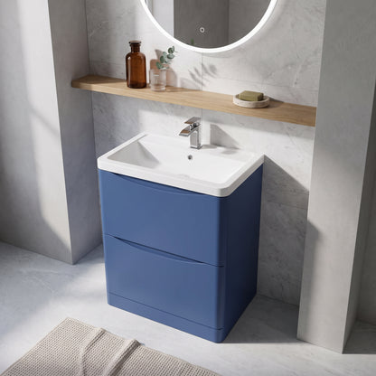 Fairford Eclipse 800mm 2 Drawer Satin Blue Floor Standing Vanity Unit